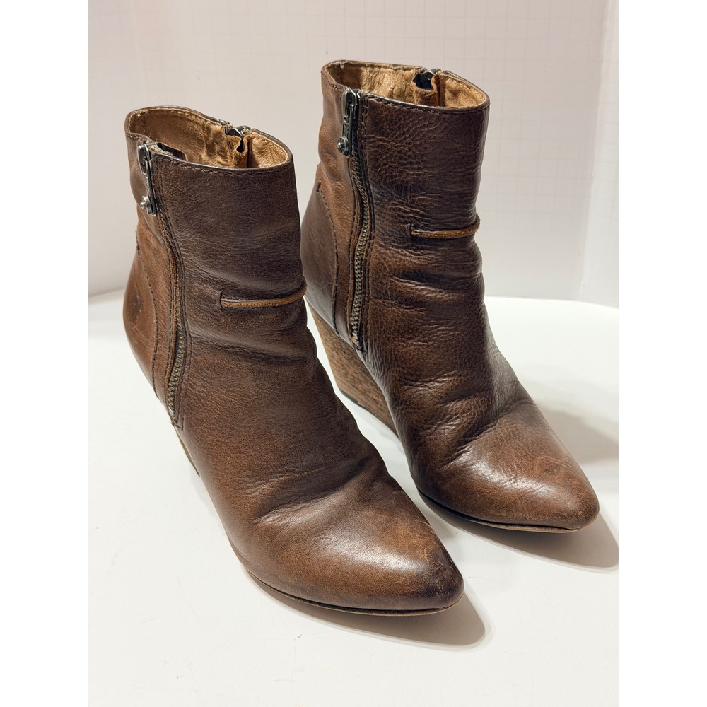 Frye Jenny Wedge Booties Brown Leather Pointed Toe Ankle Boots 5.5M 3476986-COG